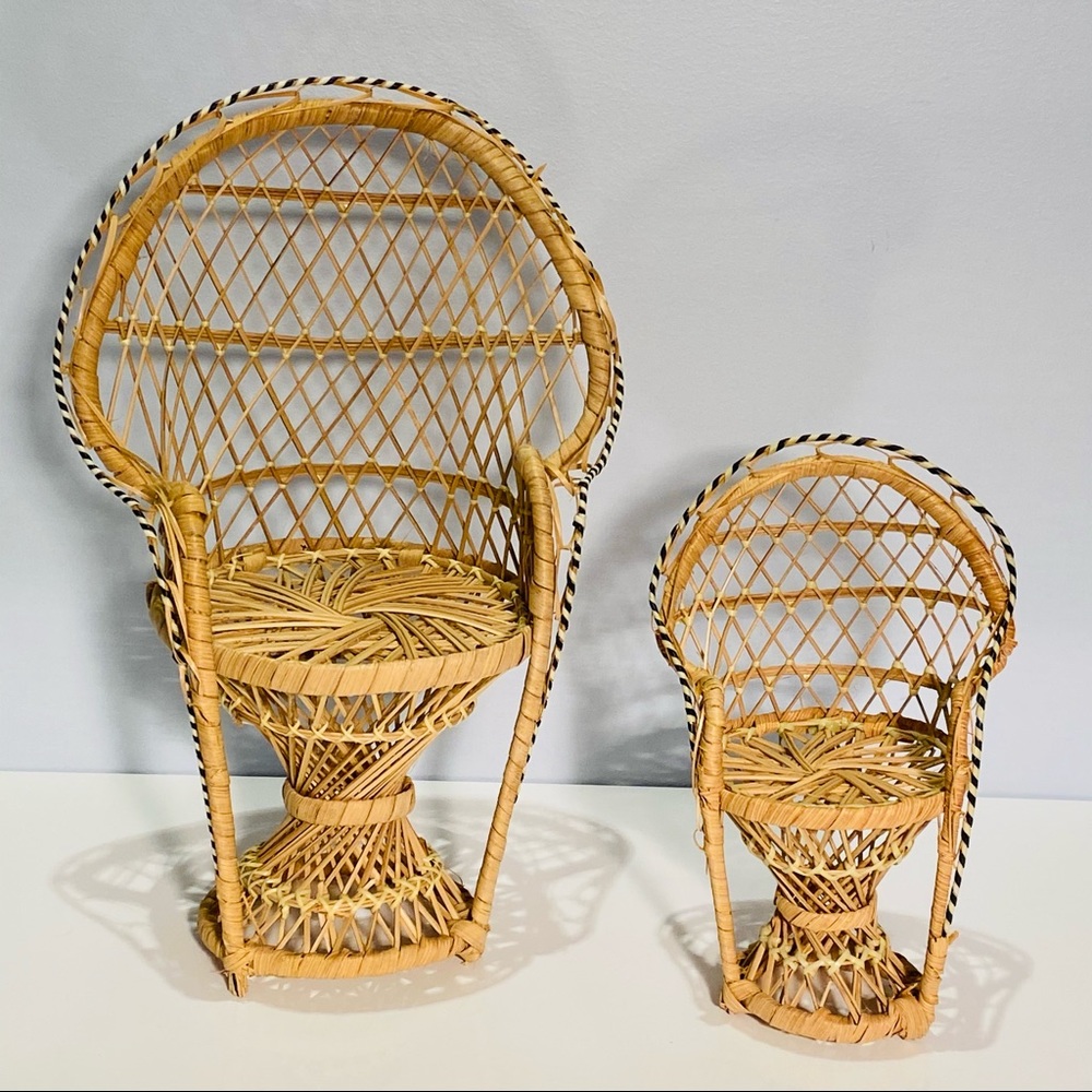 Wicker Ratan Peacock Vintage Chairs Set Of 2